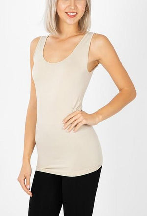 Scoop Neck Seamless Tank Top-Taupe