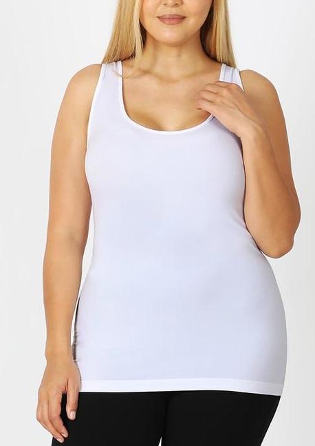 Curvy Scoop Neck Seamless Tank Top-White