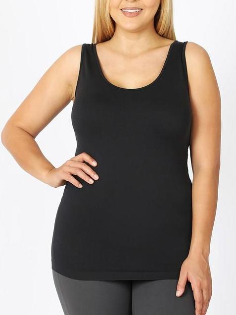 Curvy Scoop Neck Seamless Tank Top-Black