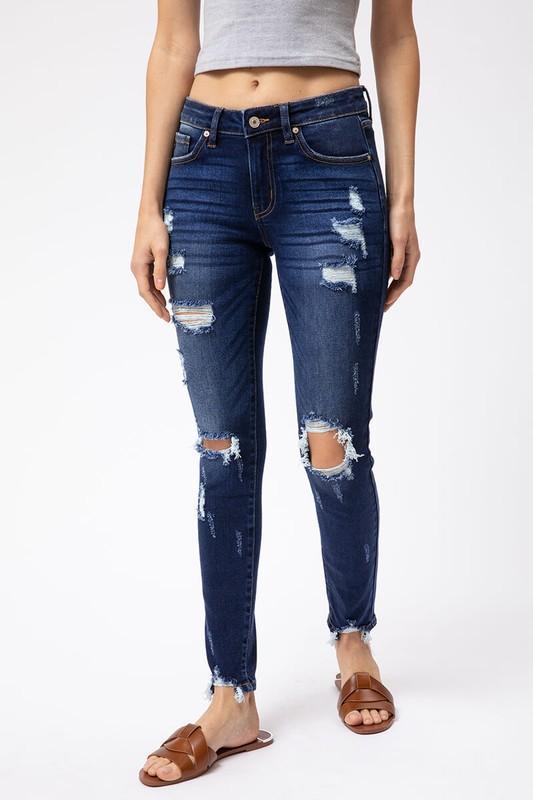 The Sheila Mid Rise Distressed Skinny Jeans