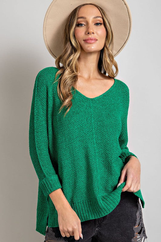 Crew Neck Knit Sweater-Green