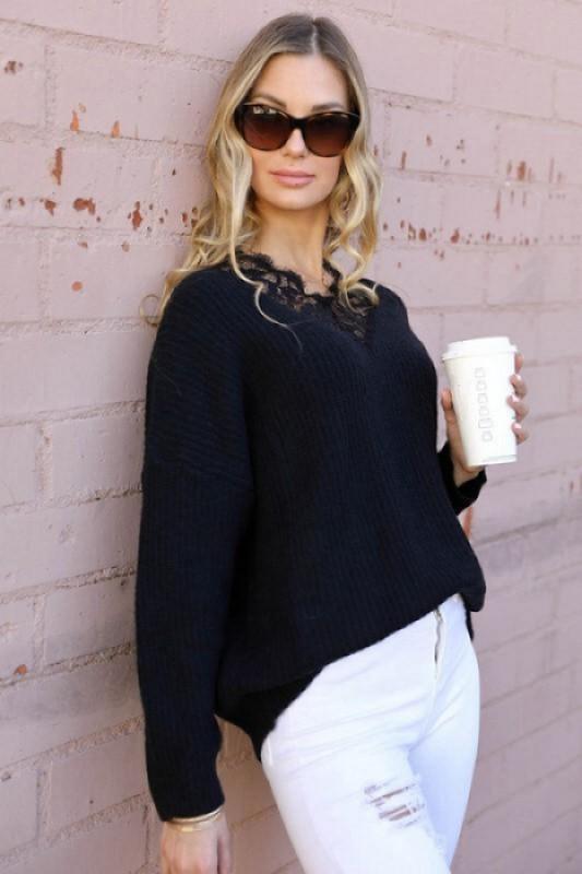 Elegant Lace V Neck Sweater