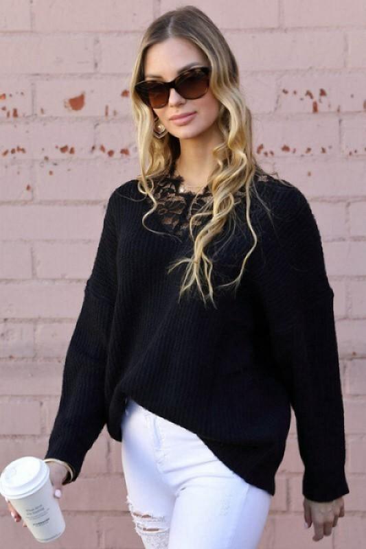 Elegant Lace V Neck Sweater