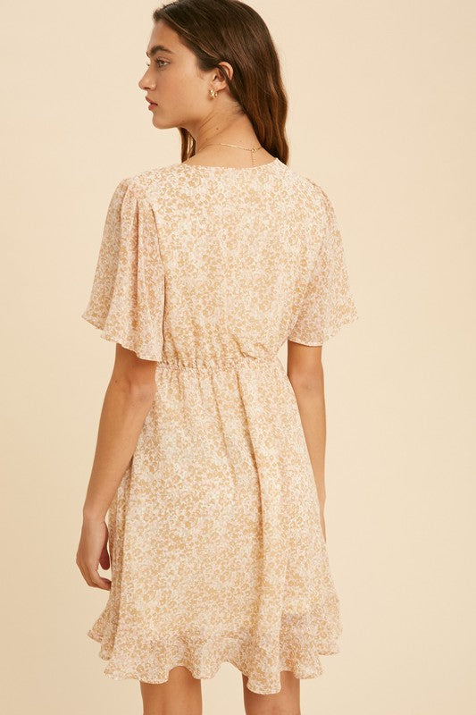 FLORAL FLUTTER SLEEVE BABYDOLL DRESS