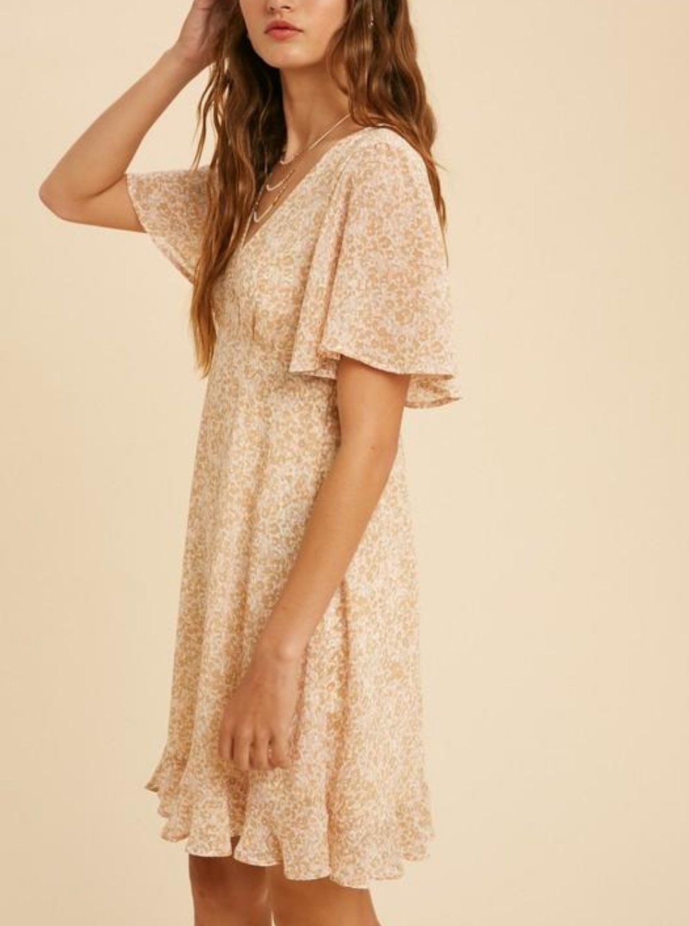 FLORAL FLUTTER SLEEVE BABYDOLL DRESS