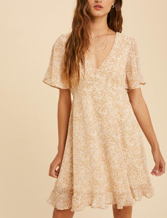 Floral Flutter Sleeves Babydoll Dress