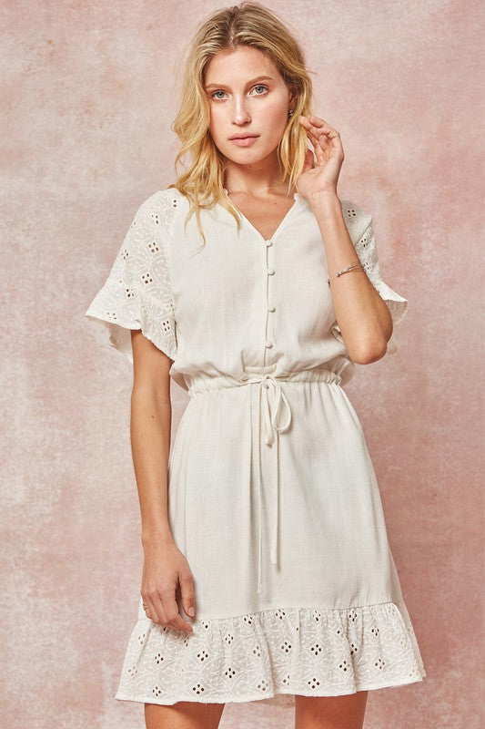 Ruffled Eyelet Lace Mini Dress