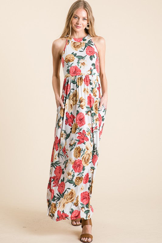 Halter Neck Floral Maxi Dress S-XL