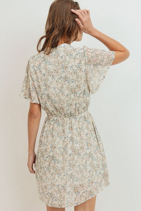 Floral Print Button Down Short Sleeve Dress