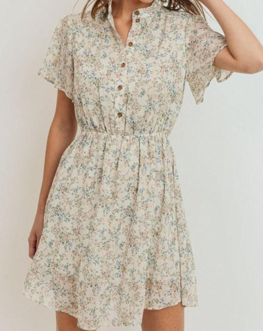 Floral Print Button Down Short Sleeve Dress