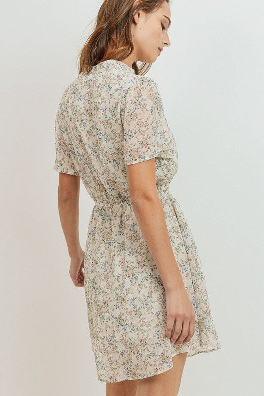 Floral Print Button Down Short Sleeve Dress