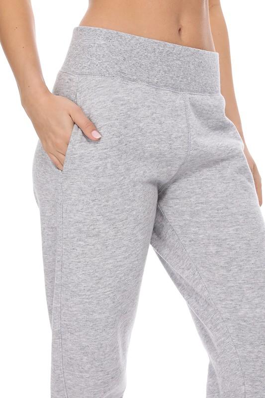 Wide Elastic Waistband Fleece Joggers-Light Heather Grey