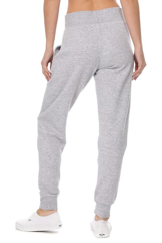 Wide Elastic Waistband Fleece Joggers-Light Heather Grey