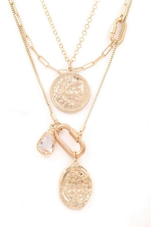 Metal Coin Charm Layered Necklace