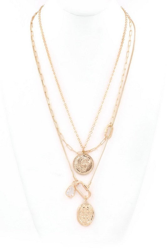 Metal Coin Charm Layered Necklace