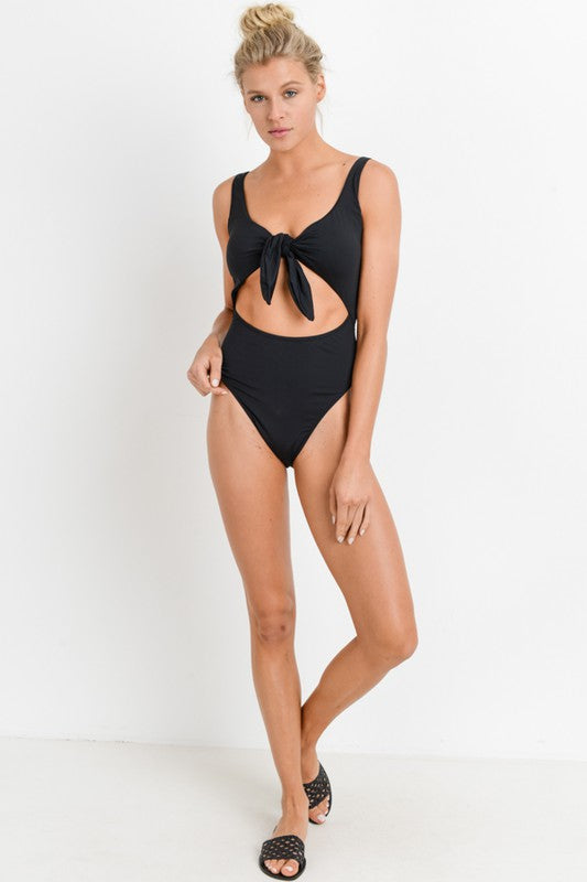 Front Tie Cut Out  One Piece Swimsuit