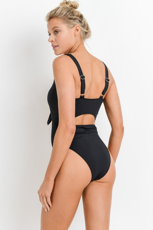 Front Tie Cut Out  One Piece Swimsuit