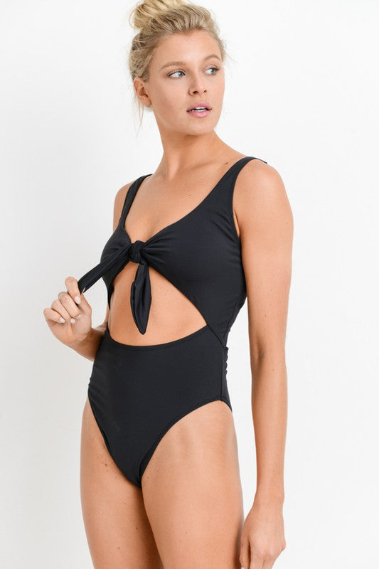Front Tie Cut Out  One Piece Swimsuit