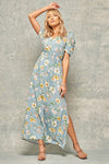 Floral-Print Puff-Sleeve Maxi Dress With Side Slits