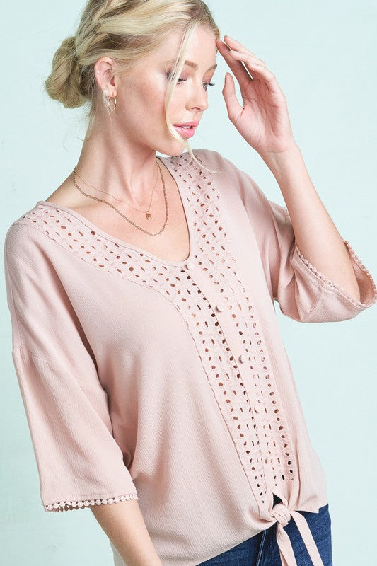 Taupe Eyelet Top