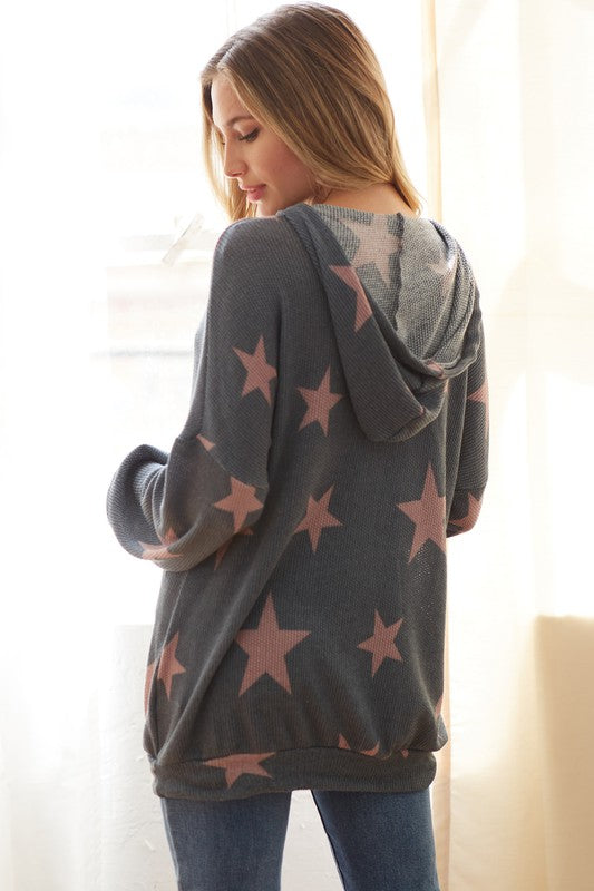 Stars Waffle knit Hoodie Top