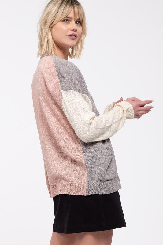 Contrast Colorblock Knit Cardigan