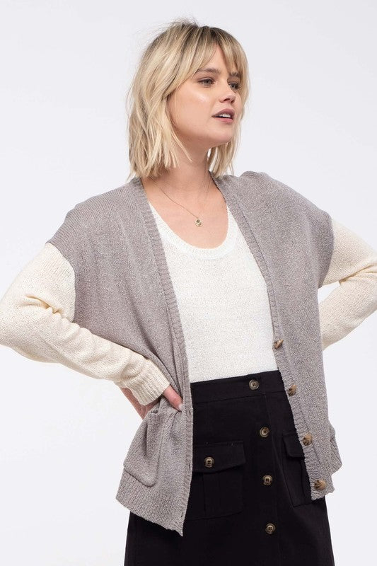 Contrast Colorblock Knit Cardigan