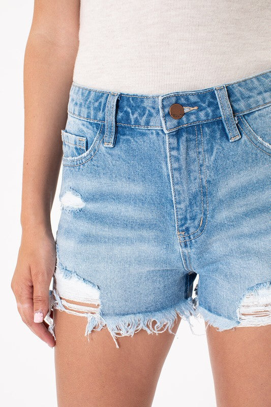 Distressed Light Wash Jean Shorts