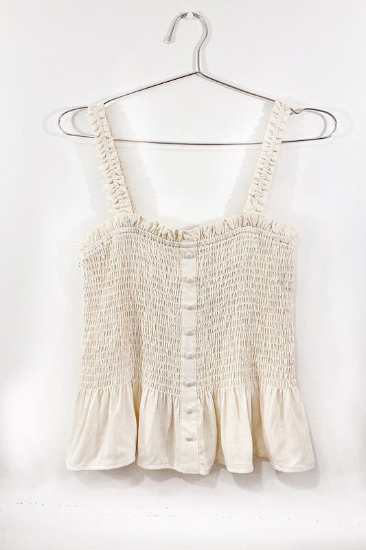 SMOCKED AND FRILLED TANK TOP