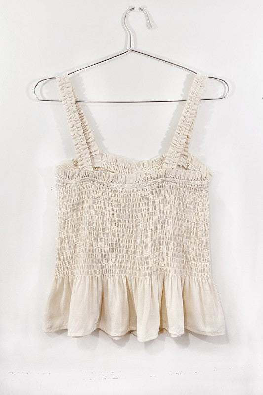 SMOCKED AND FRILLED TANK TOP