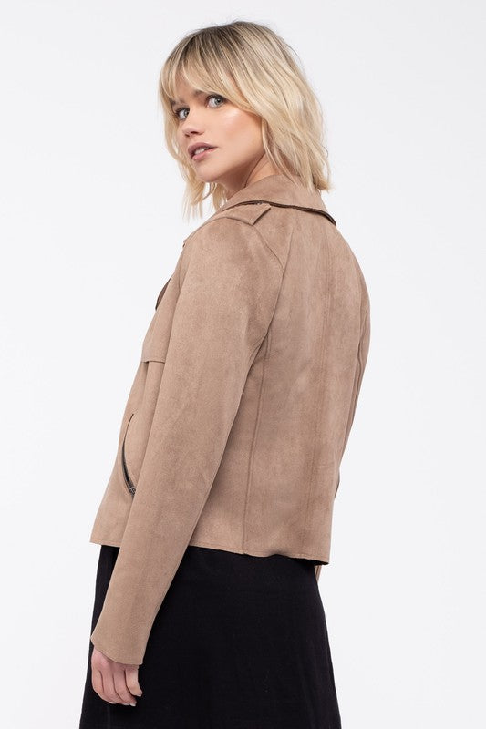 Faux Suede Moto Jacket-Tan