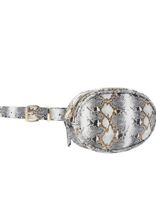 White Snake Print Belt with removable fanny pack