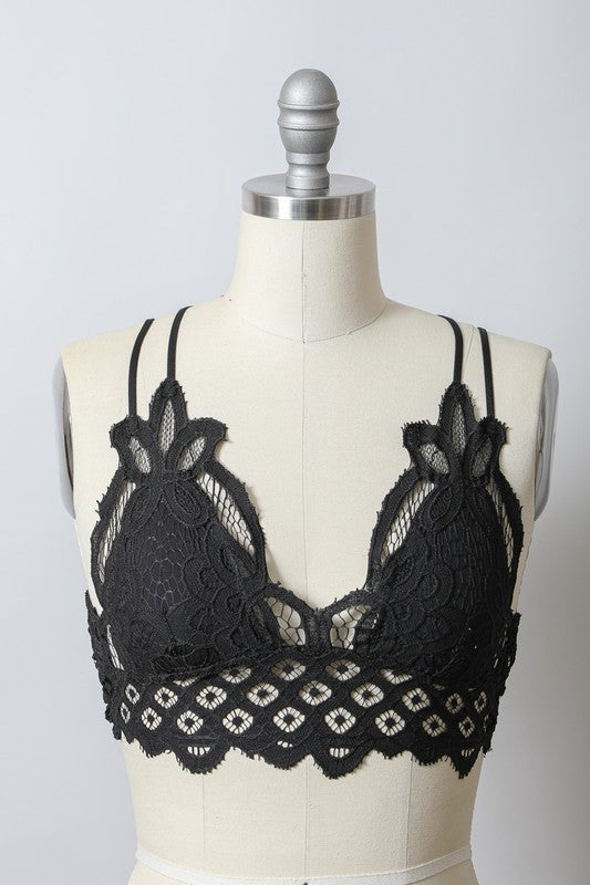 Crochet Lace Bralette-Black