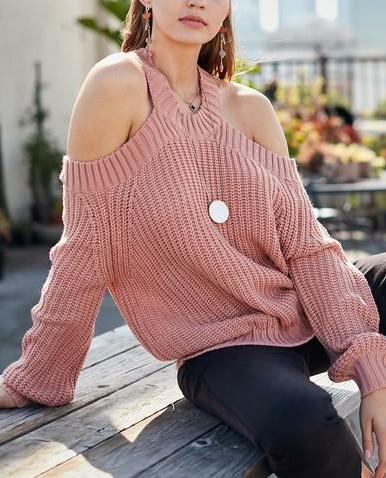 Cold Shoulder Sweater With Back Hole Detail