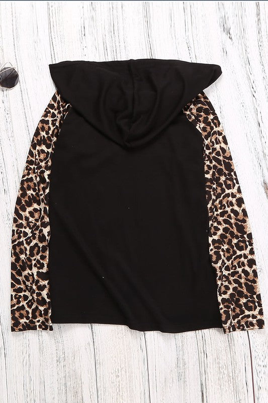 Lace Up Leopard Long Sleeve Hoodie Top S-XL