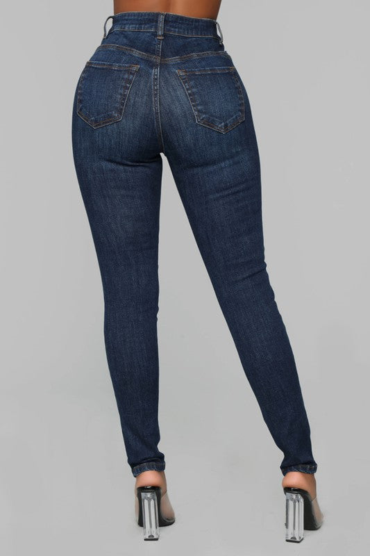 High Rise Button Fly Skinny Dark Wash Jeans