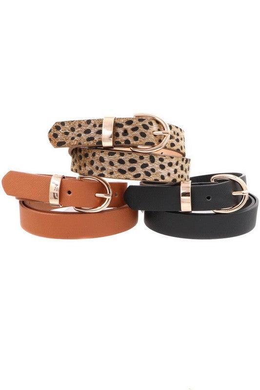 Faux Leather Belt Set-Light Animal Print