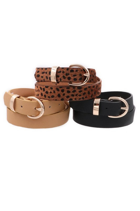 Faux Leather Belt Set-Dark Animal Print