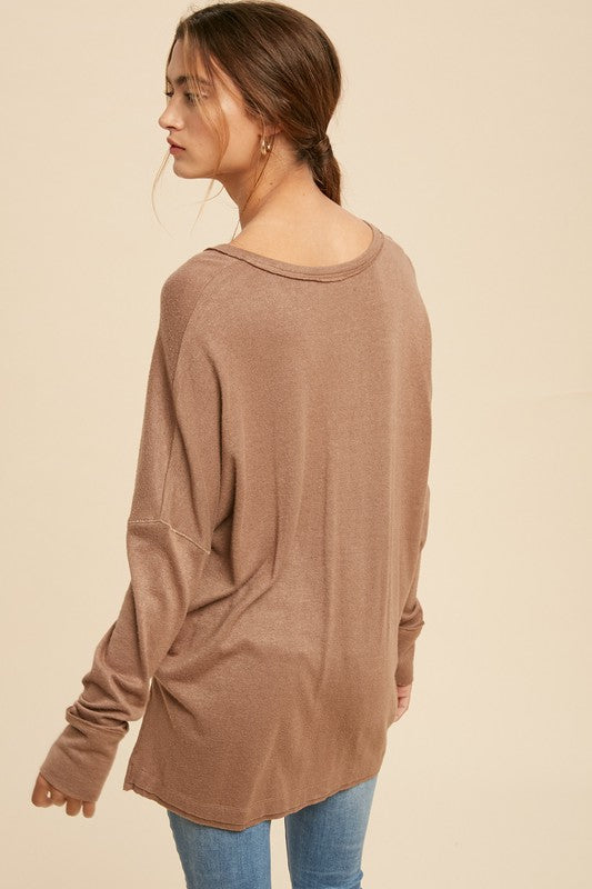 Hacci Knit Grommet Detail Long Sleeve Top