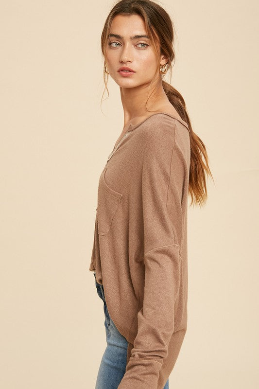 Hacci Knit Grommet Detail Long Sleeve Top