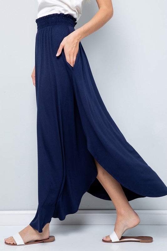 Smocked Maxi Skirt-Navy