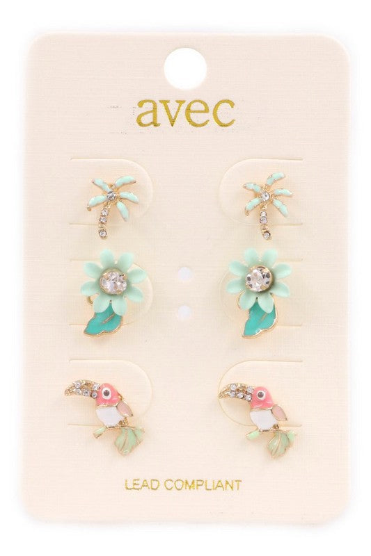 Tropical Earrings Set-Mint