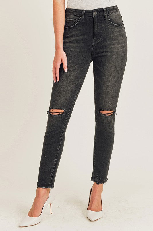 Anne High Rise Distressed Knee Skinny Jeans