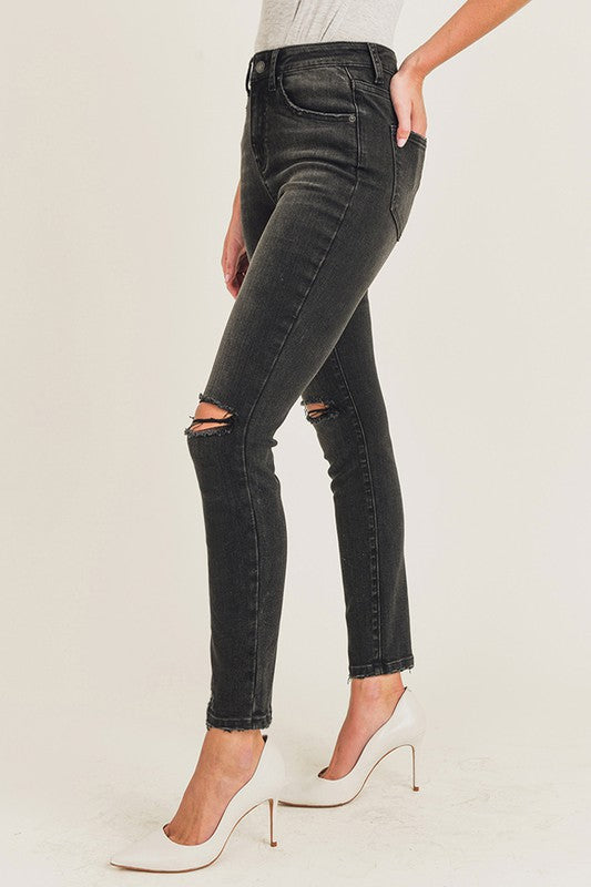 Anne High Rise Distressed Knee Skinny Jeans