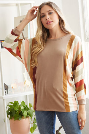 Super Soft Weekend Hacci Stripe Arm Detail Sweater Top S-XL