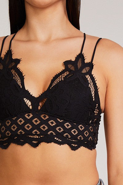 Crochet Lace Bralette-Black