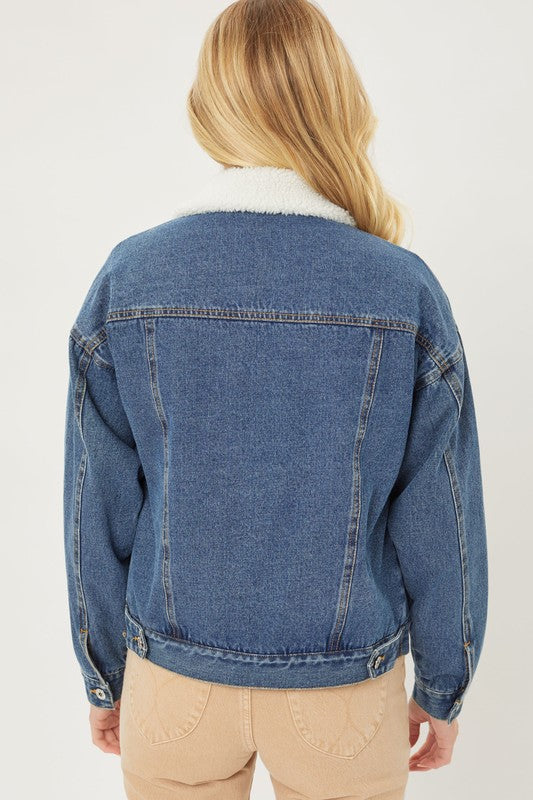 Faux Sherpa Lined Crop Cindy Denim Jacket S-XL