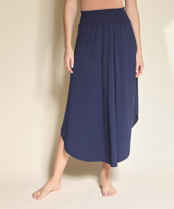 Smocked Maxi Skirt-Navy