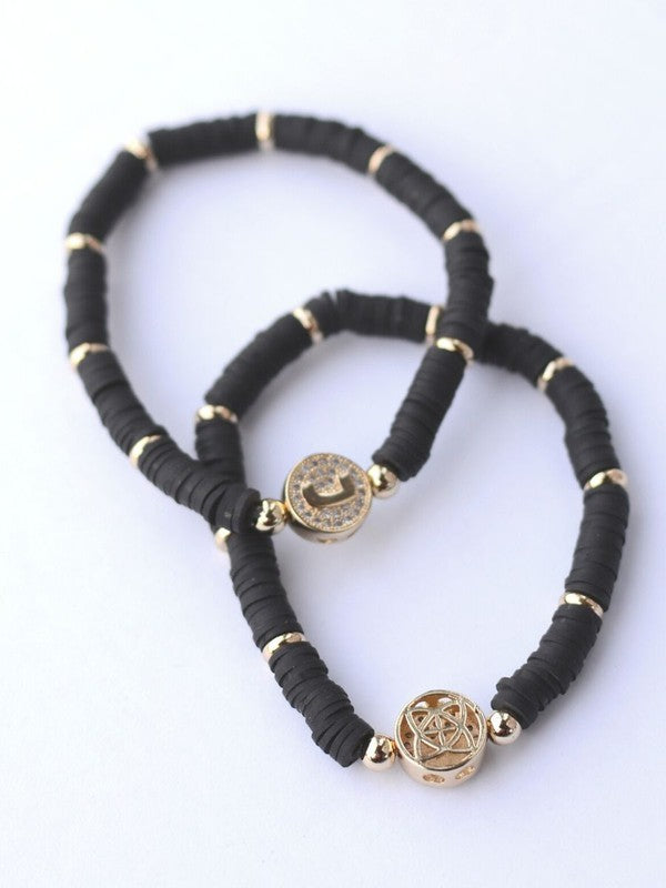 Black Heishi Bracelet With Gold Initial