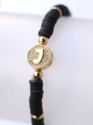 Black Heishi Bracelet With Gold Initial